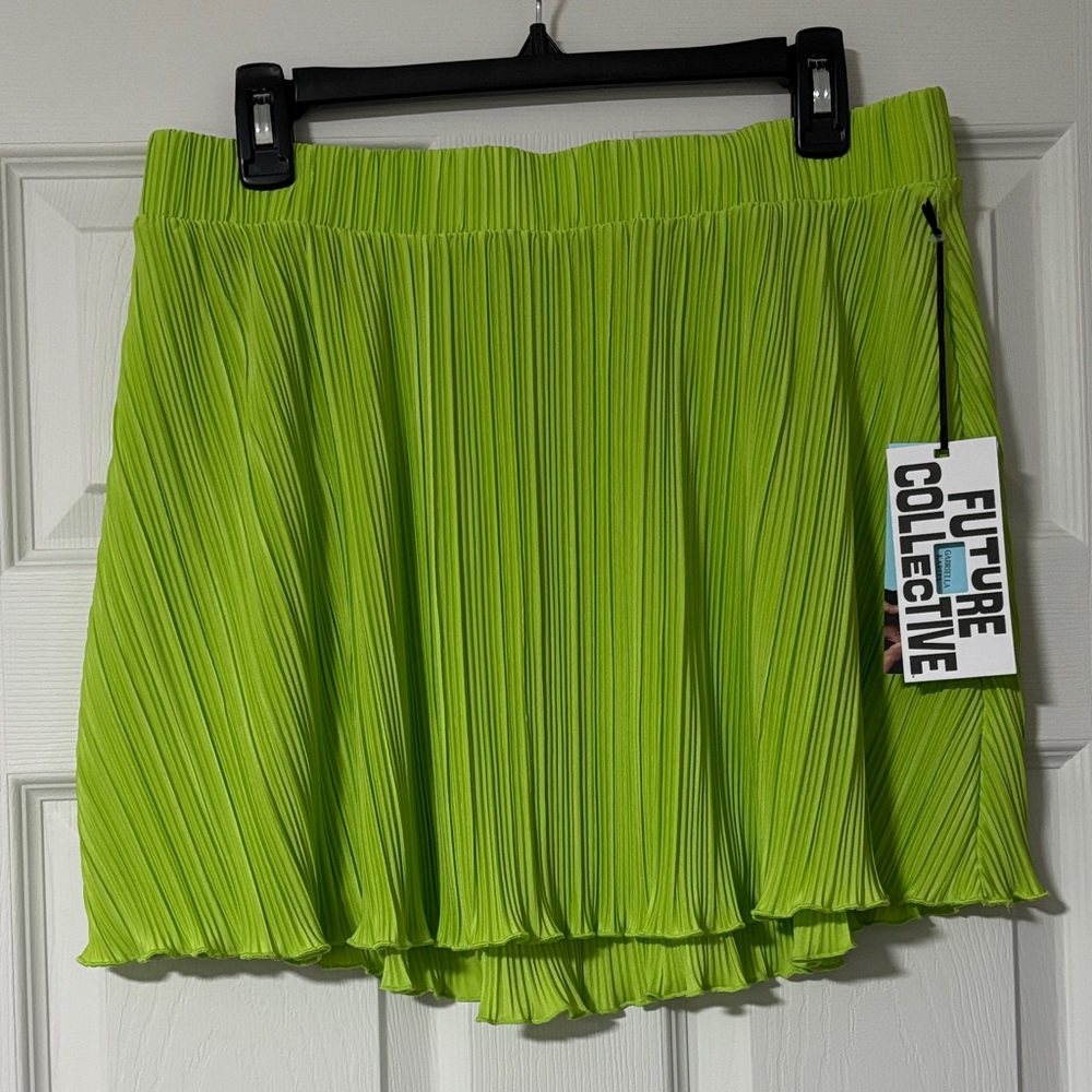 Future Collective Vibrant Green Pleated Mini Skirt